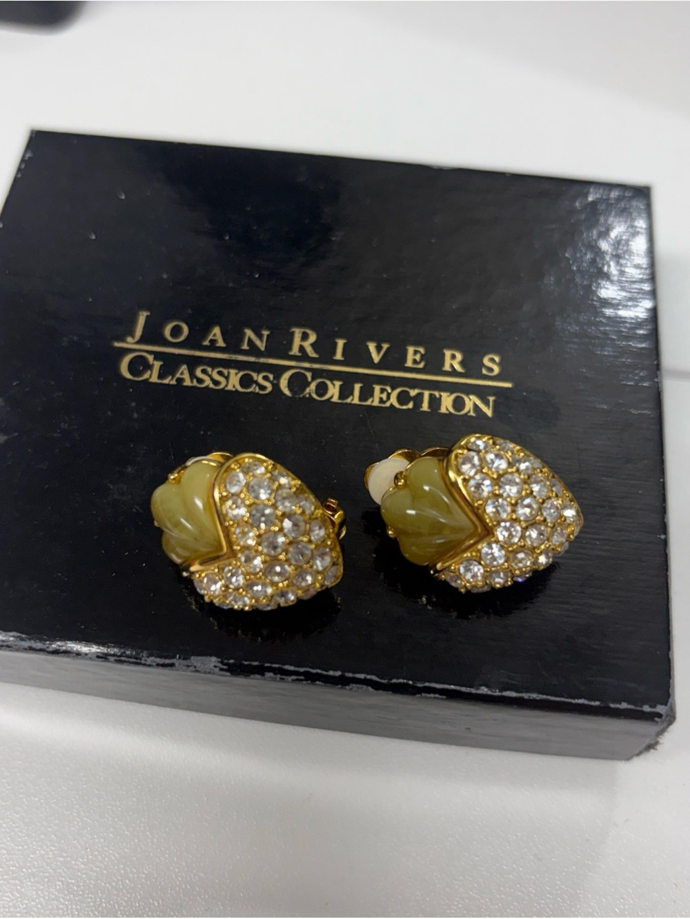 Joan Rivers Gold-Tone Crystal & Cream Heart Clip-On Earrings